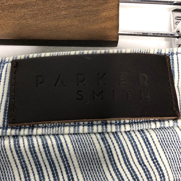 Parker Smith Blue & White Striped Raw Hem Straight Leg Crop Jean Size 25 - Picture 10 of 11